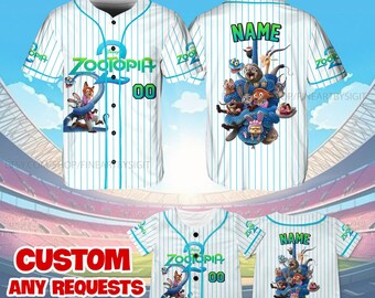 Custom Zootopia All Characters Jersey Shirt, Disney Nick Judy Finnick Baseball Jersey, Zootopia Team Shirt, Disney Family Matching Jersey