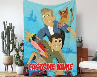 Custom Name Wild Kratts Blanket, Martin Kratt & Chris Kratt Blanket, Wild Kratts Birthday Theme Party Blanket, Wild Kratts Sherpa Blanket