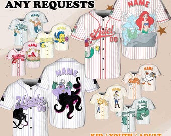 Little Mermaid Costume Jersey, Ursula Villain Jersey, Princess Ariel Birthday Jersey, Sebastian Flounder Jersey, Disney Team Jersey, QJ07