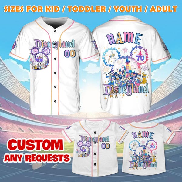Disneyland Resort 70th Anniversary Jersey Shirt, Mickey and Friends Baseball Jersey, Disneyland Jersey, WDW Trip, Disneyland Party, QJ94