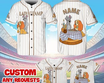 Lady and the Tramp Jersey, Disney Lady and the Tramp Family Jerseys, Disney Baseball Jersey Shirt, Disney Trip, Disney Dog Lover Shirt, QJ32