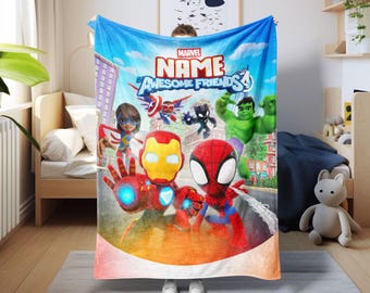 Personalized Iron Man and his Awesome Friends Blanket, Custom Name Iron Man Blanket, Ironheart Fleece Blanket, Superhero Blanket Gift