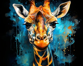 Giraffe Print, Giraffe Watercolor, giraffe gift, Happy giraffe art, safari prints, Playful Giraffe, safari, Spirit animal, mounted print,