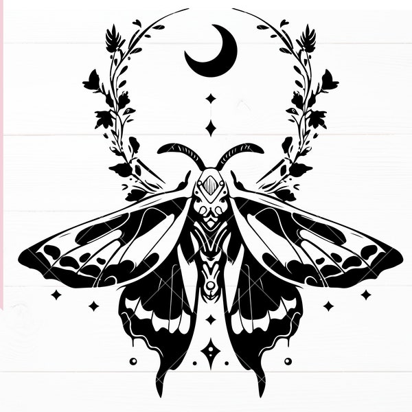 Mystical Moon Moth SVG File | Boho Celestial Butterfly Svg, Eps, Dfx, Png