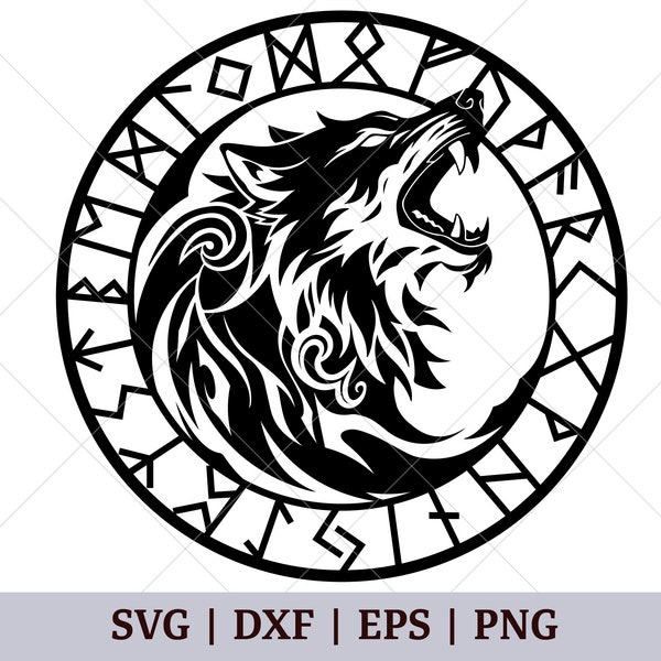 Fenrir SVG | Norse Mythology Viking Wolf Svg | Nordic Rune Circle Svg | Viking Clipart Png Digital Download