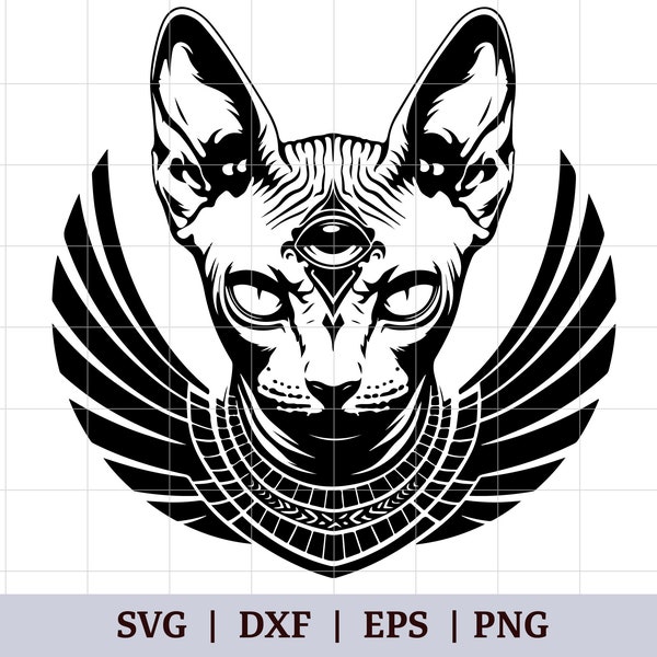 Egyptian Sphynx Cat SVG Third Eye Mystic | Celestial Gothic Svg Vector Design | eps png dxf cricut