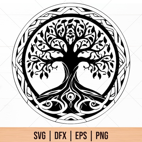 Yggdrasil SVG File - Norse World Tree Cut File - Tree Of Life Black, Silver & Gold Png Clipart