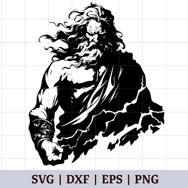 Zeus SVG File | Greek Mythology Svg Cut File | Silhouette Of Ancient Greek God Zeus With Lightning | Svg Dxf Eps Png