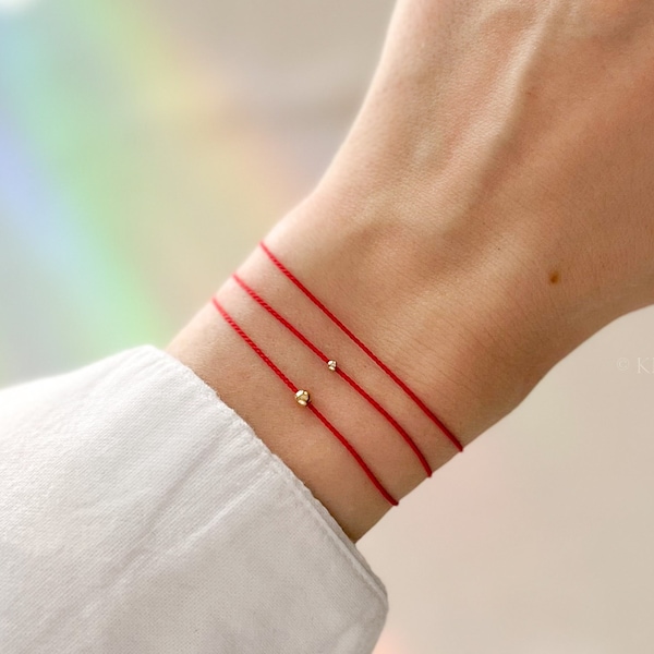 Bracelet ficelle rouge, jeu d'empilage, or 14 carats, bracelet rouge pour la protection de la chance, bracelet cordon de soie rouge pour la kabbale, ficelle rouge du destin