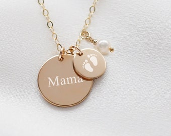 Collier maman personnalisé avec perles - or 14 carats - argent sterling - cadeau nouvelle maman, fête des mères, prénom d'enfant, nouveau-né, anniversaire de maman