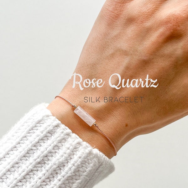 Rose Quartz Bracelet, Love, Dainty Handmade Crystal Bracelet, Healing Gemstone Bracelet For Women, Gifts For Her, Adjustable Silk Bracelet