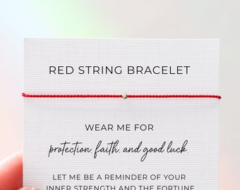 Pulsera de hilo rojo, cuenta de oro de 14K de 2 mm, pulsera roja para la suerte de protección, pulsera de cábala de cordón de hilo rojo de seda ajustable, regalo para ella