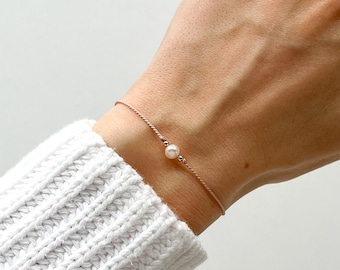 Sierlijke parelarmband, zoetwaterparel & 14K goud, zijden armband, cadeau voor haar, armband voor vrouwen, bruidsmeisje cadeau, huwelijkscadeau, verjaardag