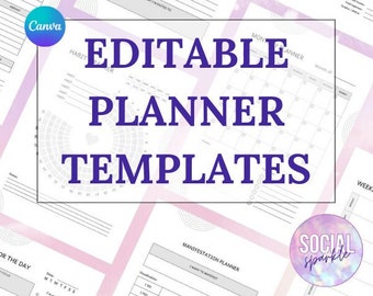 Inserções de planner editáveis | Vários layouts | Modelo de planejador para Canva | Isto é para listas, despejo cerebral, planejador diário, pacote de produtividade