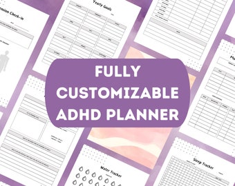 Planejador de TDAH personalizado para impressão | 84 páginas | Canva editável | 2 tamanhos (Carta EUA e A4) | Organizador Digital para Foco e Produtividade