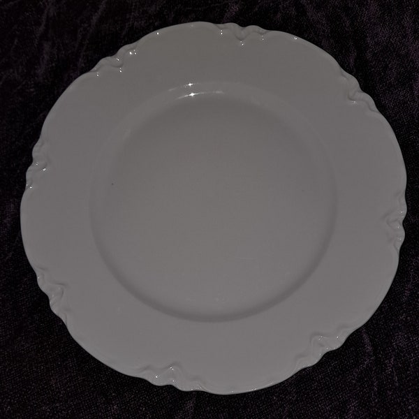 Vintage  9 3/4 inch dinner plates in Racine All White. Bavarian China Hutschenreuther Selb Bavaria  porcelain dinnerware   Cottage Core