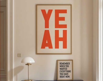 YEAH Retro Art Print, Positive Quote, Colorful Wall Decor (Digital Download) Dopamine Decor