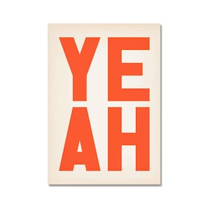 YEAH Retro Style Wall Art Poster Print, Colourful Retro Art, Beach Style, Positive Quote Print, Digital Download, Home Decor, White