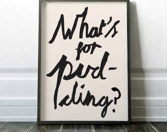 Wat is er voor pudding? Citaat diner, keukenkunst, dingen die kinderen zeggen, citaat van kinderen, grappig keukendecor, retrokunst, puddingprint