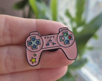 Pink Fony Controller Enamel Pin | Funny Gaming Parody Brooch | Cute Gamer Gift for Backpacks and Lanyards