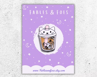 Boba Bubble Tea Cat Enamel Pin | Cute Kawaii Drinks Cup Brooch Backpacks | Anime Cartoon Accessories | Perfect Gift for Tea and Cat Lovers