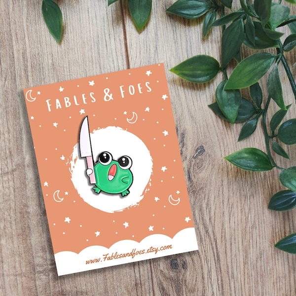 Stabby Tiny Frog Hard Enamel Pin | Kawaii Anime Cartoon | Fun Whimsical Gift | Cute Froggy Brooch Perfect for Backpacks, Clothes, Bags