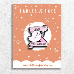 Boo You Whore Ghost Enamel Pin | Funny Mean Girls Quote Pin | Ghost on the Phone Pin | Pop Culture Fan Gift | Cute and Sassy Pin for Fans of Mean Girls