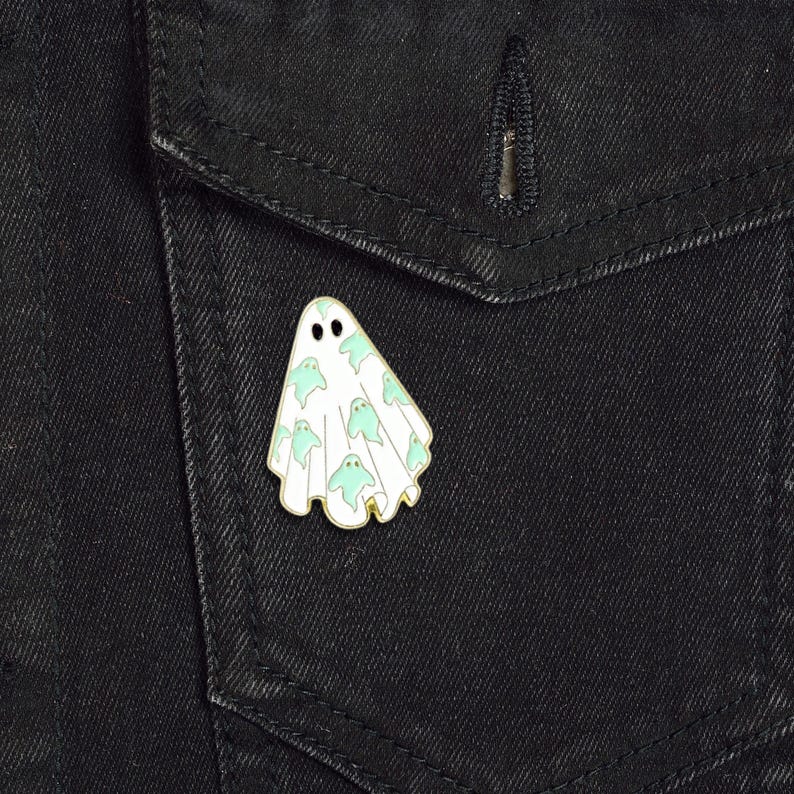 Ghosty Ghost Enamel Pin | Cute Ghost-Patterned Ghoul Brooch | Adorable Halloween Accessory | Spooky Season Lapel Pin | Spooky Gift
