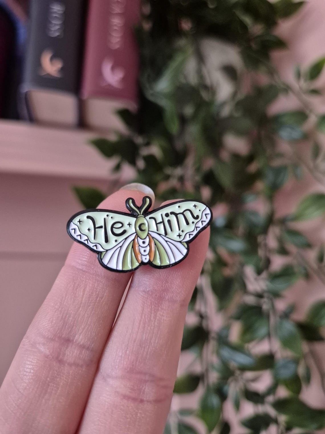 Green Celestial Butterfly Pronoun Pin | He/him Enamel Pin | Gender ...