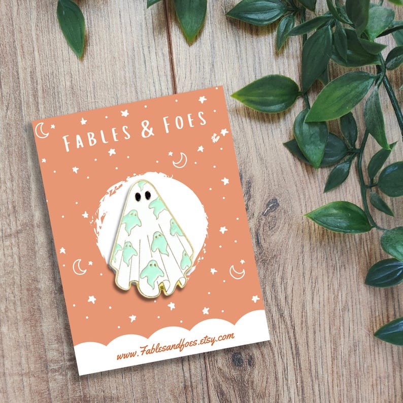 Ghosty Ghost Enamel Pin | Cute Ghost-Patterned Ghoul Brooch | Adorable Halloween Accessory | Spooky Season Lapel Pin | Spooky Gift