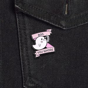 Boo You Whore Ghost Enamel Pin | Funny Mean Girls Quote Pin | Ghost on the Phone Pin | Pop Culture Fan Gift | Cute and Sassy Pin for Fans of Mean Girls