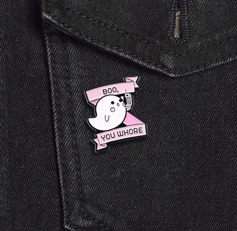 Boo You Whore Ghost Enamel Pin | Funny Mean Girls Quote Pin | Ghost on the Phone Pin | Pop Culture Fan Gift | Cute and Sassy Pin for Fans of Mean Girls