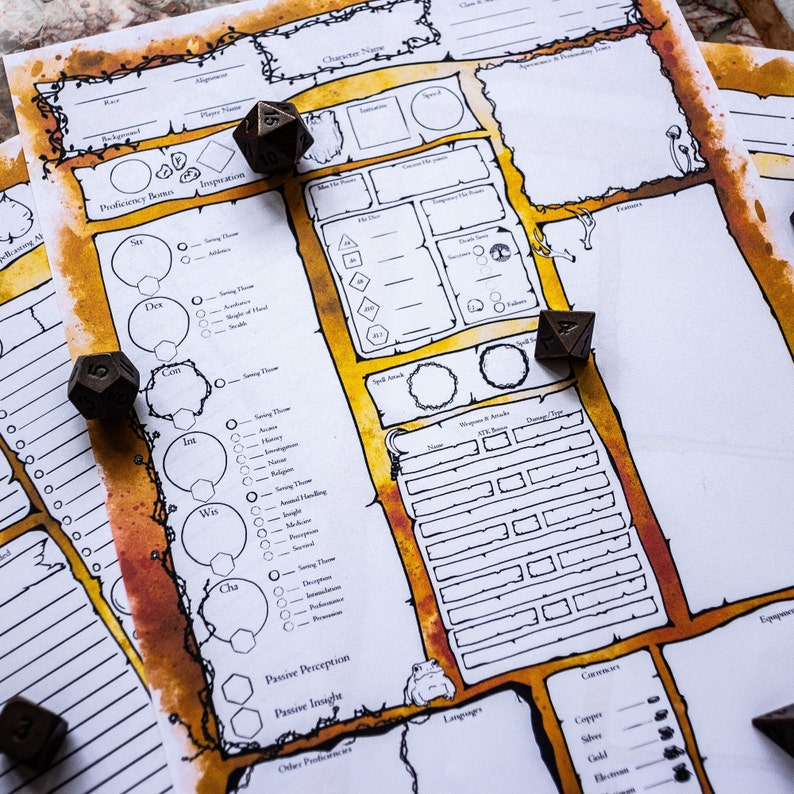 5e Character Sheet Pdf Dnd Wildfire Druid Themed Ttrpg Etsy