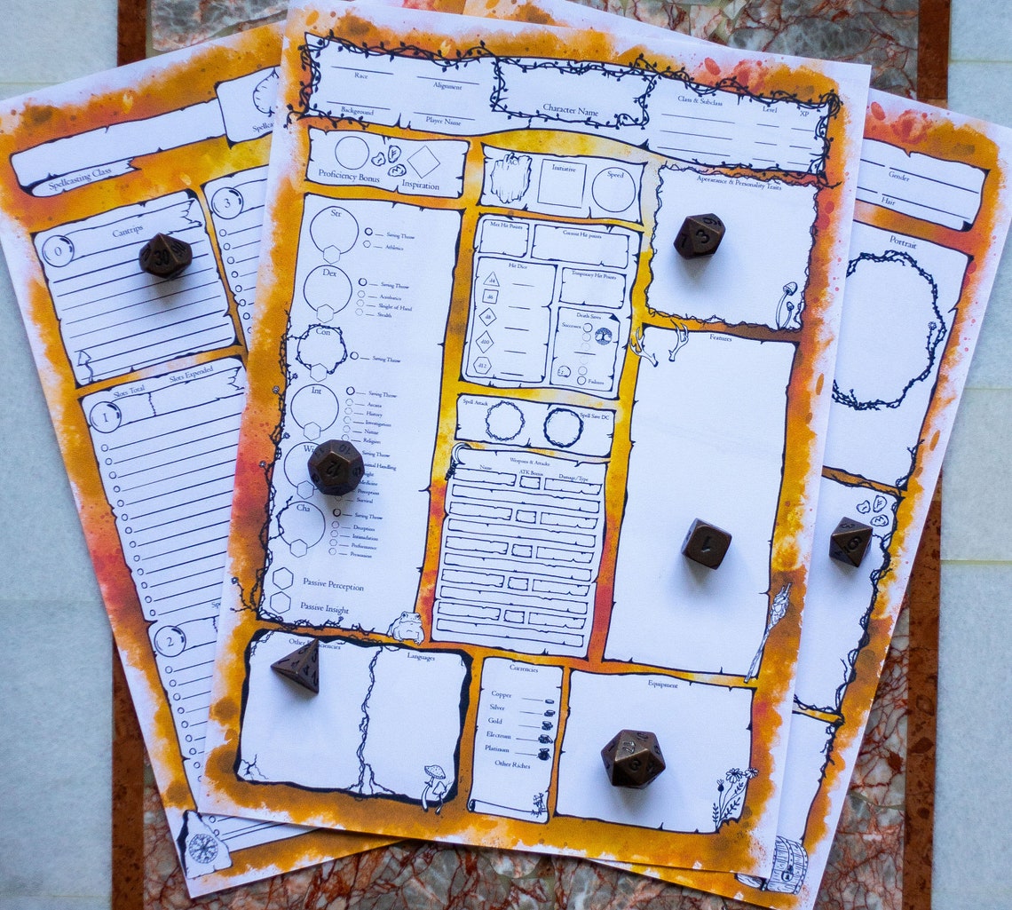 Dnd 5e Character Sheet Wildfire Druid Themed Custom Printable - Etsy ...
