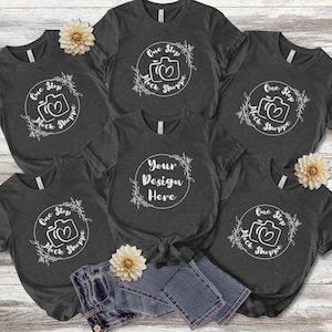 Bella Canvas Mockup Group Shirts Flat lay 6 BC3001 Heather Dark Grey Family Matching Group Vacations Cruises Holidays Birthdays Events Party