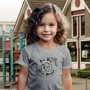 Kids T-Shirt Lifestyle Mockup Athletic Heather Bella+Canvas 3001T Girl Toddler Model in Crewneck Jersey Back-To-School Yard
