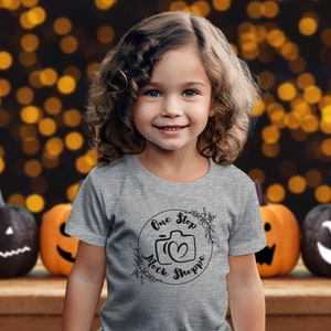 Kids T-Shirt Lifestyle Mockup Athletic Heather Bella+Canvas 3001T Autumn Girl Toddler Model Crewneck Halloween Fall Jack-o-lantern Backdrop