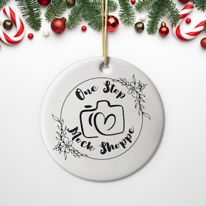 Christmas Tree Ornament Mockup, White Ceramic Blank Round Hanging Ornament Mock-Up, Holiday Print-On-Demand Mocks, Xmas Mock Up Bundle