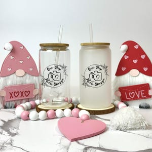 Valentine&#39;s Day Sipper Glass Mockup, Frosted 16oz Glass Can Mock-Up, Beer Glass Mockup, Libbey Glass Mockup, Holiday Glass Tumbler Mock Up