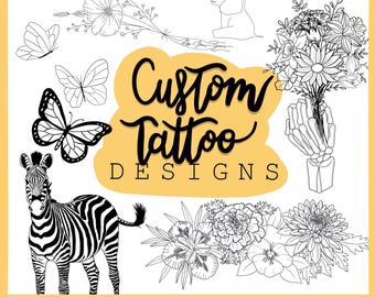 Tatoeages op maat, minimalistische tatoeages, digitale tatoeageontwerpen, gepersonaliseerde kunst