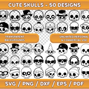 Lot de svg tête de mort, lot de png, tête de mort png, svg mignon, kawaii svg, svg Halloween, tête de mort svg, png halloween, svg horreur, clipart tête de mort