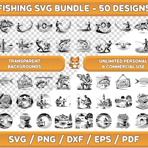 Angeln SVG Bundle: Angler Clipart, Natur Designs (Digitaler Download)