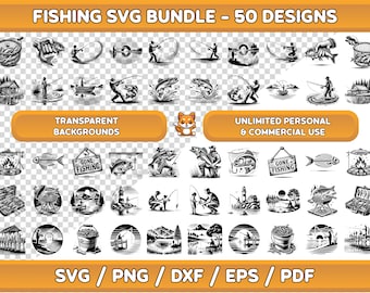 Fishing SVG Bundle: Angler Clipart, Outdoors Nature Designs (Digital Download)