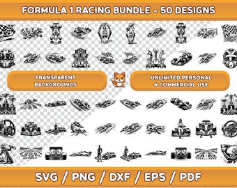 Paquete SVG de carreras de Fórmula 1: Imágenes prediseñadas de coches de F1 (descarga digital)
