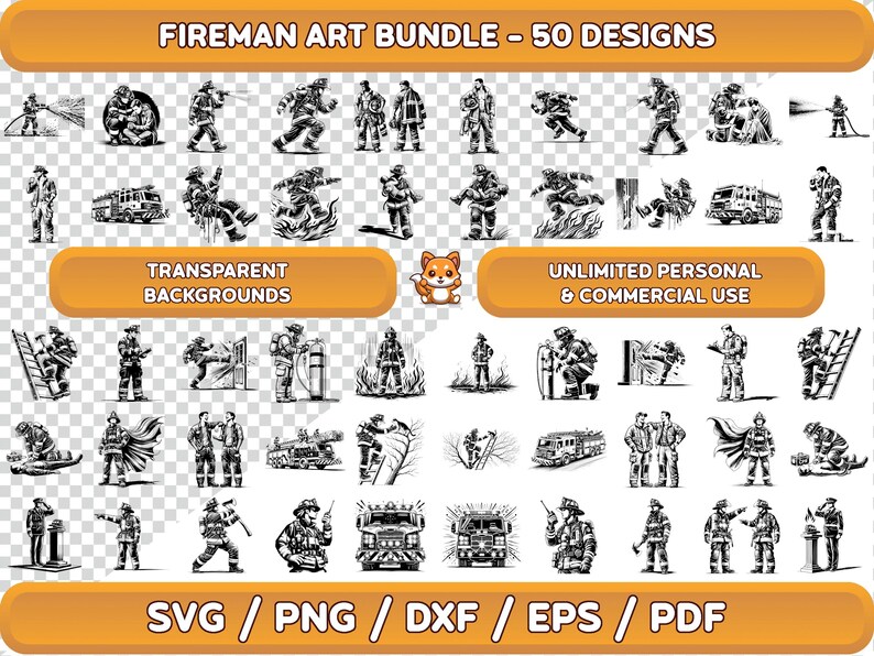 Fireman Art Bundle: 50 Heroic Designs (SVG, PNG, PDF) - Etsy