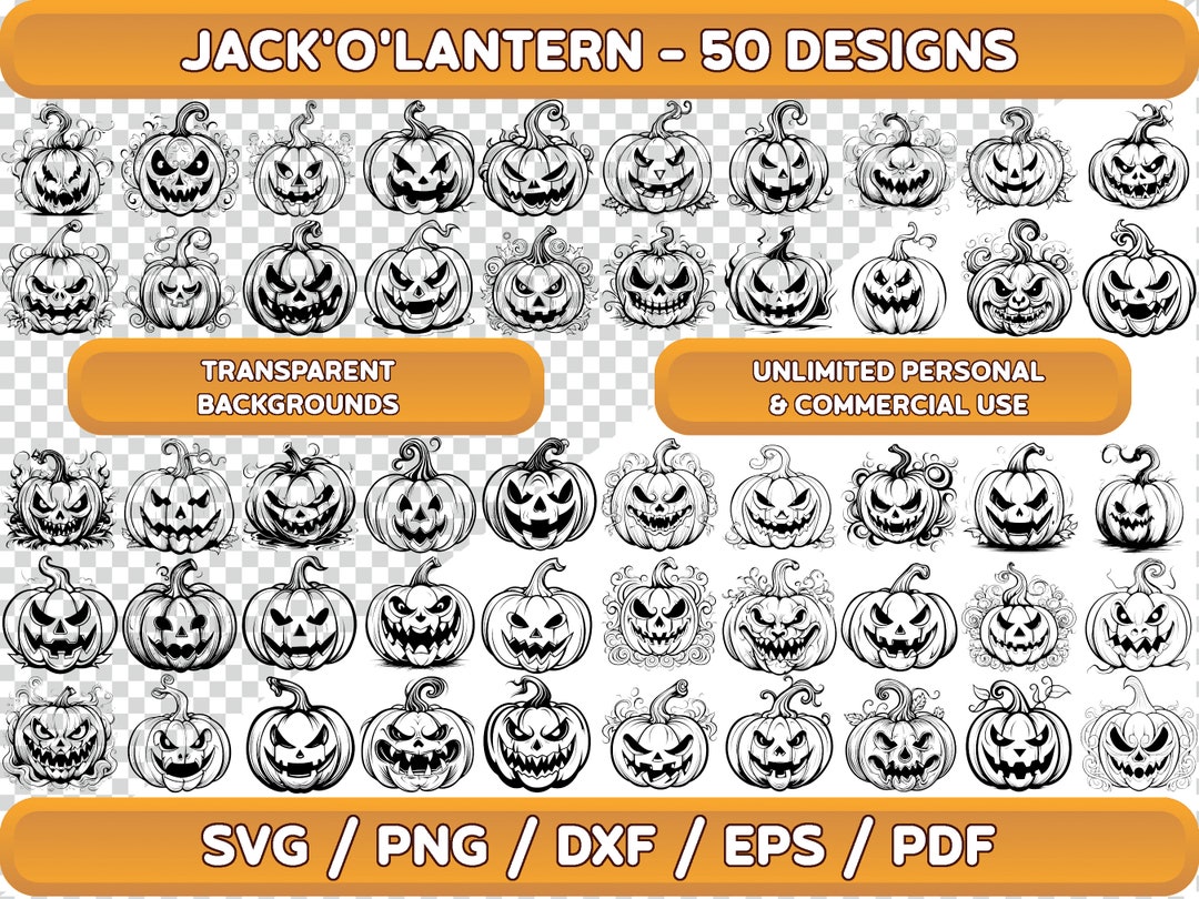 Jack O Lantern SVG Bundle: Spooky Halloween Pumpkin Designs (PNG, PDF ...