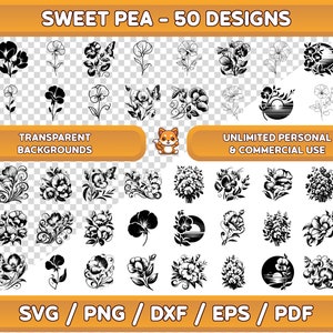 Sweet Pea SVG Bundle: Floral Clipart, Spring Decal (Digital Download)