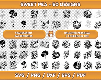 Pakiet Sweet Pea SVG: Clipart kwiatowy, Naklejka wiosenna (Pobranie cyfrowe)