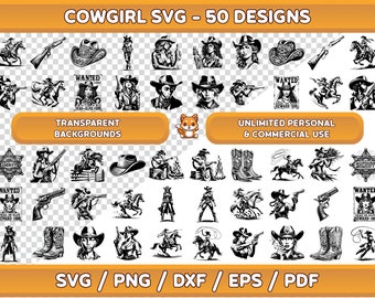 Paquete SVG de vaquera: sombrero de vaquero, botas y clipart del oeste (descarga digital)