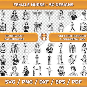 Paquete de arte de enfermera, SVG de enfermera, PNG de enfermera, Clipart de enfermera, Arte mural de enfermera, Arte digital de enfermera, Silueta de enfermera, Enfermera para Cricut, Enfermera